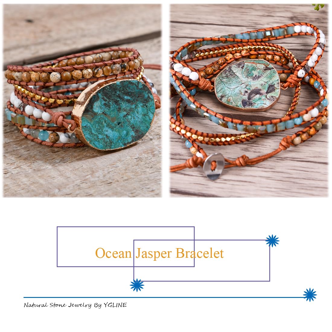 YGLINE Boho Handmade Wrap Leather Tube Crystal Stone Bracelet for Women