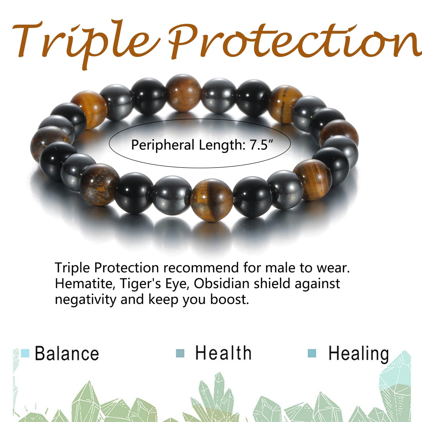 Udolfly Womens Crystal Beaded Bracelets for Women Men Protective Energy Bracelet Natural Gemstone Bead Bracelet 4mm Triple Protect