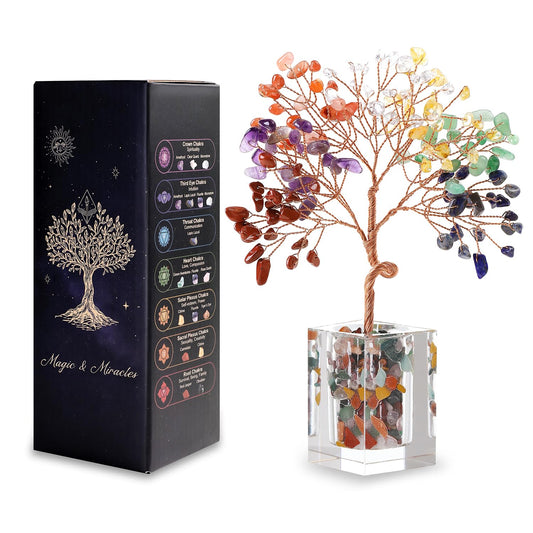 Crystal Tree of Life 7 Chakra Healing Crystal Trees Healing Stones for Office Desk Decor Home Living Room Decorations, Handmade Creative Good Luck Meditation Birthday Gifts for Women, Mom, Daughter