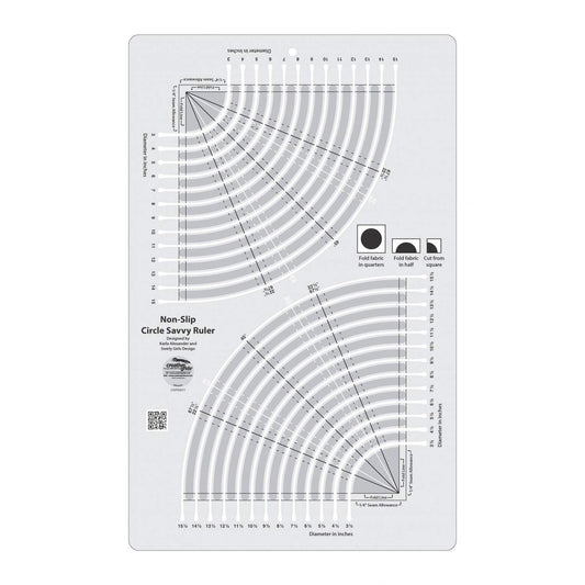 Creative Grids Circle Savvy 11-3/4in x 18-1/2in Quilting Ruler – CGRSAV1 – Made in USA, Non-Slip Grip Acrylic Fabric Strip Cutting, Sewing, Crafting, Patchwork Ruler & Template