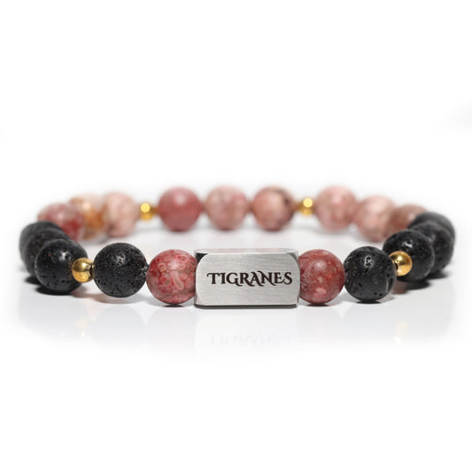 Pink Lava Stone Bracelet – Handmade Natural Volcanic Beads for Men & Women – Energy Balancing Jewelry with Stainless Steel Accent – Stretch Design (Pink Lava)