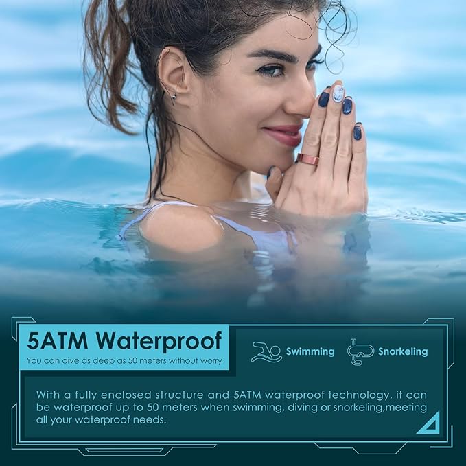 Smart Ring Health Monitoring 5ATM Waterproof Fitness Tracker with Glossy Titanium Surface Blood Oxygen/Sleep/Stress Tracking Women?™s Cycle Prediction Sport Ring Compatible with iOS/Android Gold 9