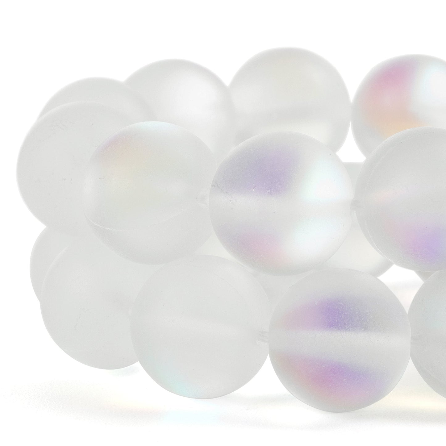 RUBYCA 6mm Round Moonstone Matte Crystal Glass Beads Aura for Jewelry Making White, 1 Strand