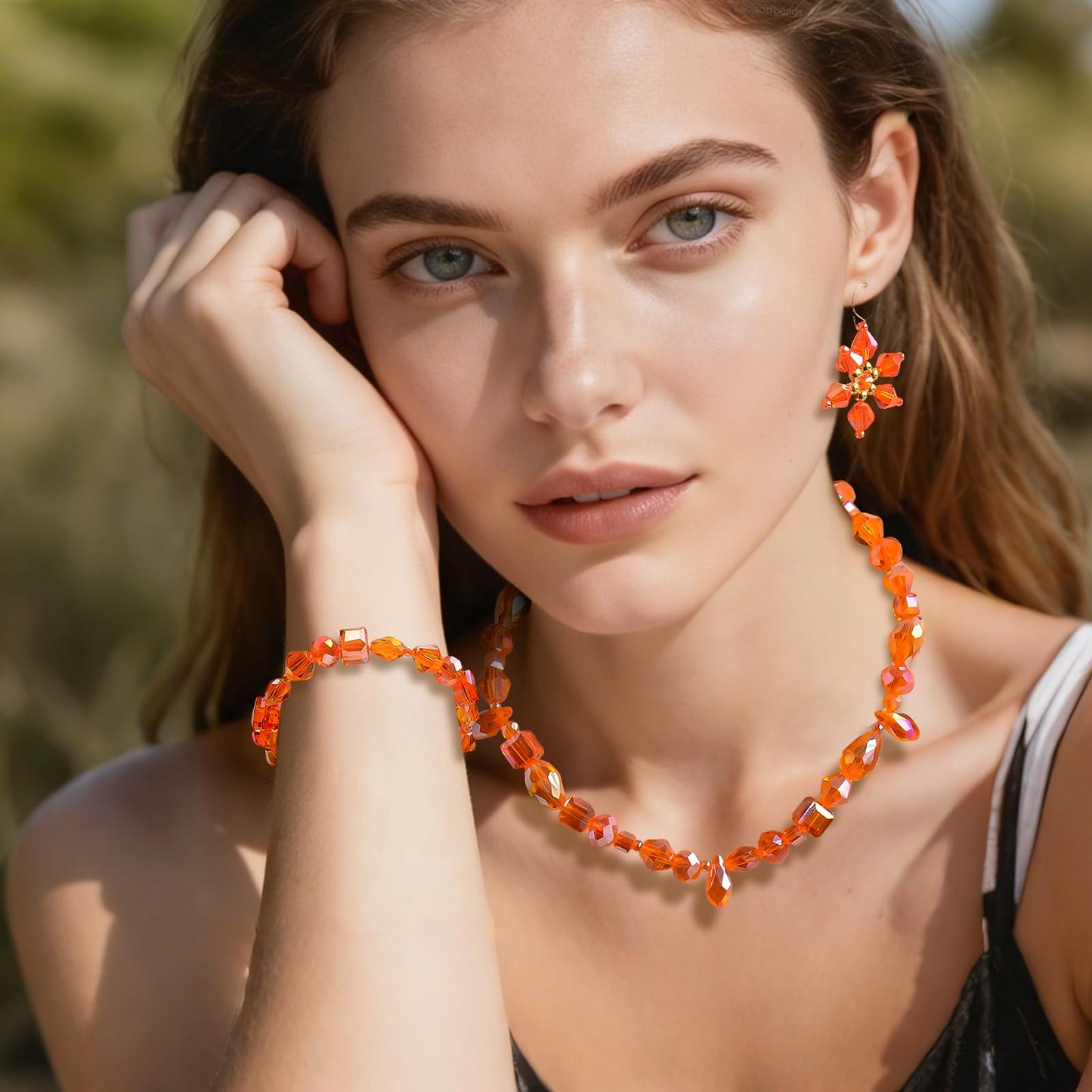 Laopottbeads 1500 Pcs Crystal Glass Beads for Jewelry Making – 12 Styles Bicone, Rondelle, Cube, Teardrop & 3mm Spacer Beads, DIY Bracelet Necklace Earring Craft Kit Random Colors(Orange)