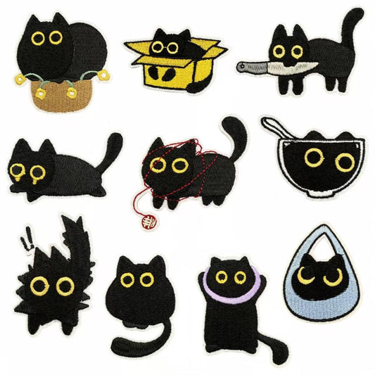 10pcs Embroidered Iron On Patches for Clothes, Cute Cat Embroidery Patches Sew On/Iron On Applique Decorative for Clothes, Dress, Hat, Jeans,Jacket, DIY Accessories