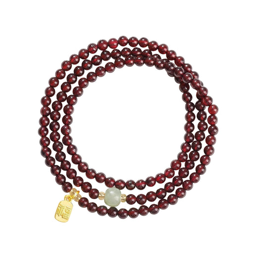 CNYTPE Garnet Bracelet for Women – Red Garnet Jewelry, Healing Crystal Bracelet, Handmade Gemstone Jewelry, Symbol of Love, Happiness & Harmony (4mm Garnet & Nephrite Multi-Strand)