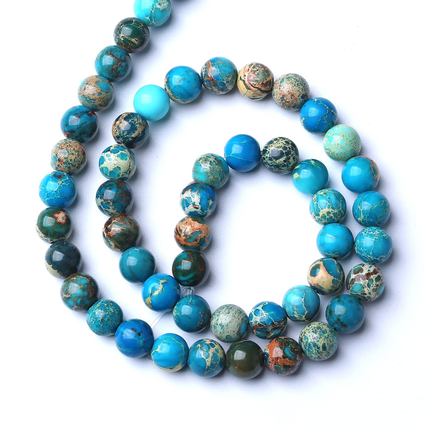 6MM 60PCS Natural Stone Blue Sea Sediment Impression Jade Spacer Loose Beads for Jewelry Making DIY Bracelet Necklace