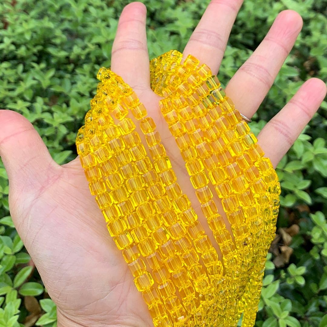 200pcs Czech Faceted Cube Crystal Glass Loose Beads Spacer Bulk 6mm (0.24 Inch) Light Topaz Yellow for DIY Jewelry Craft Making CCC609