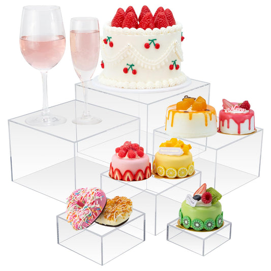 Cliselda 6Pcs Clear Acrylic Boxes for Display, Food Risers for Buffet Table Party Cupcake Candy Desset,Acrylic Nesting Risers Display Stands Cube Boxes with Hollow Bottoms