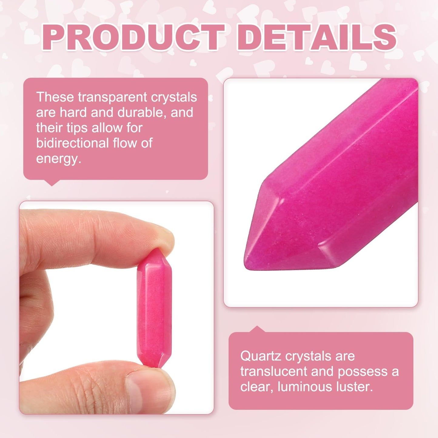 MECCANIXITY 10 Pack Rose Red Quartz Crystals, Polished Crystals Bulk Hexagonal Shaped Meditation Gemstone for Jewelry Making Energy Balance Accessories Gifts