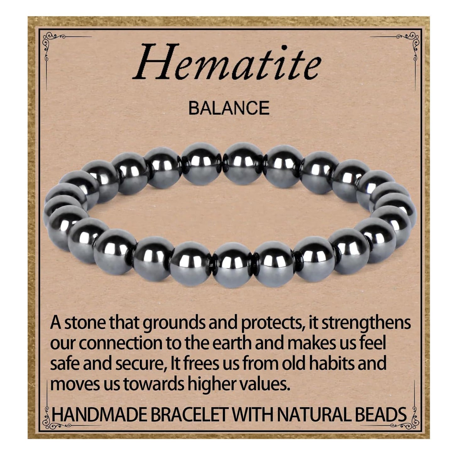 LPBeads Handmade Natural Gemstone Stretch Elastic 8mm Hematite Bracelet Healing Crystal Round Stone Beads Jewelry Gifts for Women Men
