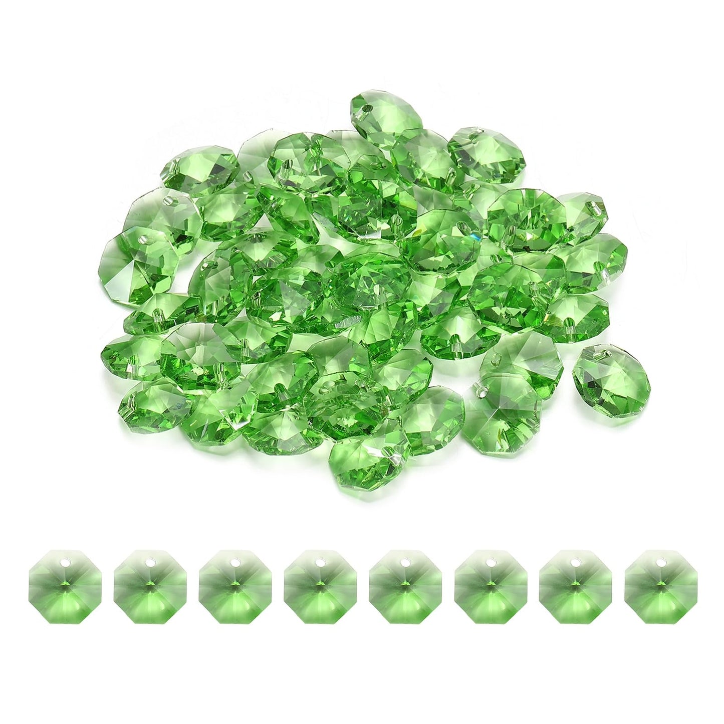 uxcell 50Pcs 1 Hole Crystal Octagon Beads, 12mm K9 Glass Hanging Chandelier Beads Prisms Parts for Crystal Chandeliers Lamp Hanging Pendant Jewelry DIY Craft, Fruit Green