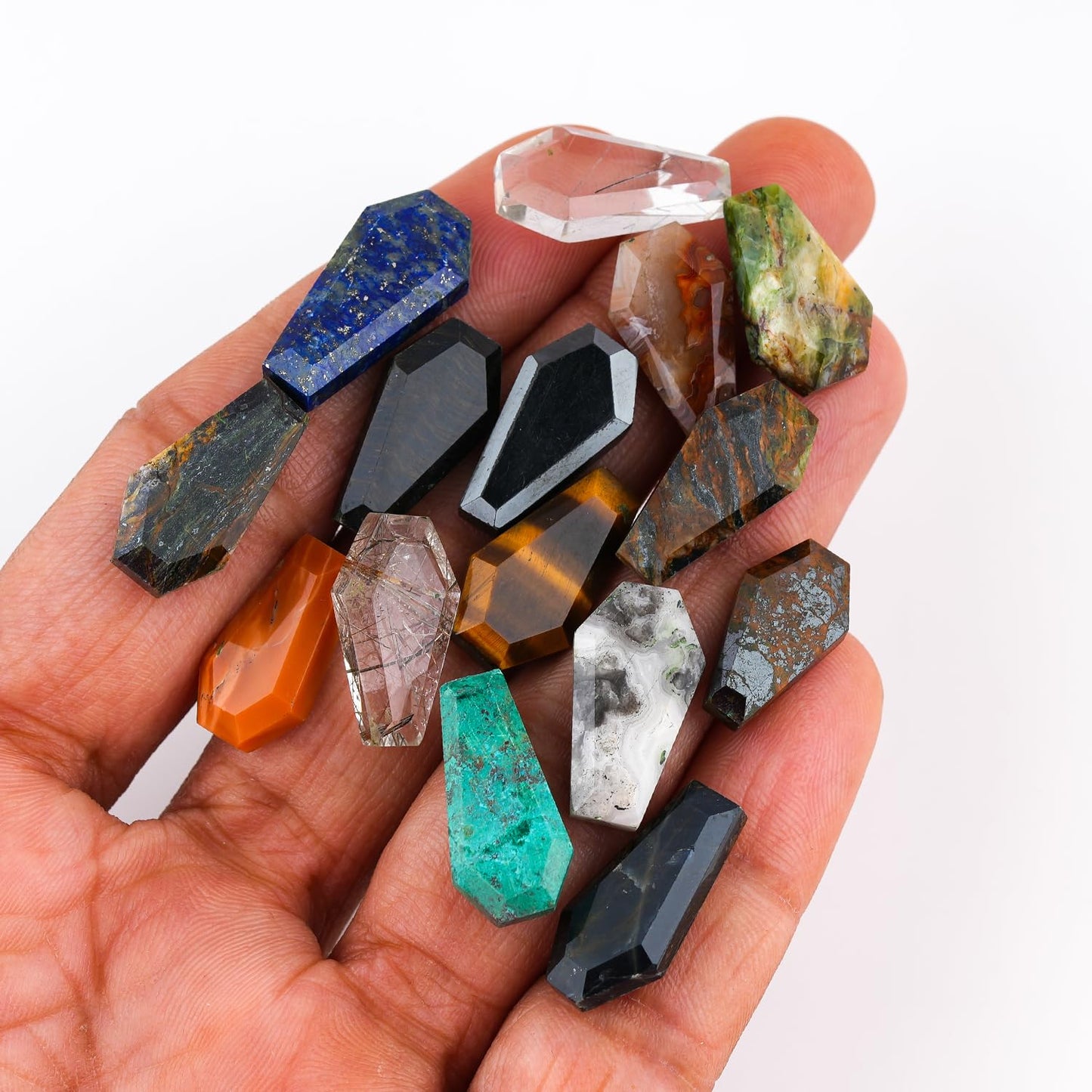 ColouredRocks (10 pcs. Mix Semi-Precious Coffin Shape Crystals, Natural Facet-Cut Stones, Loose Gemstone, Wholesale Polished Supply, Jewelry Making, DIY Craft, Gem Collection (16-20 mm.)