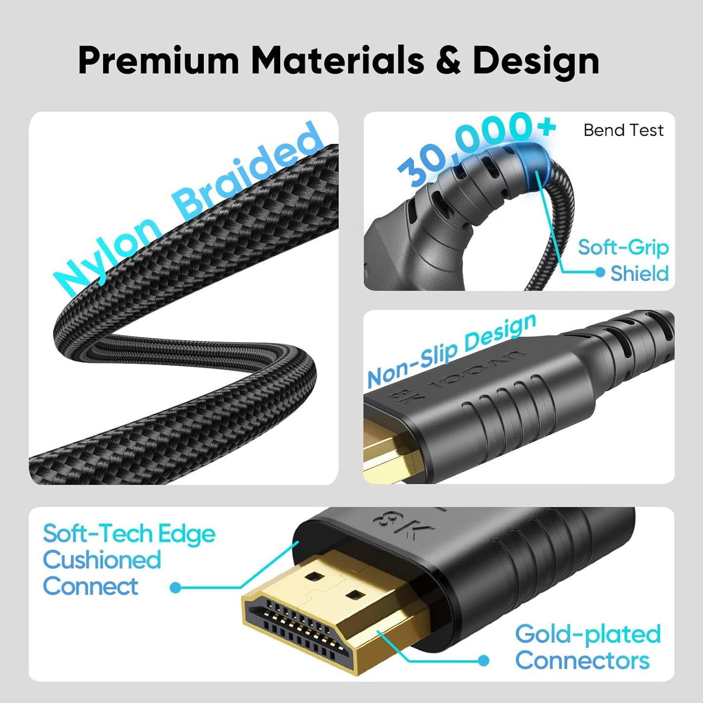 1 5-Pack, 8K 2.1 48Gbps 1 Short HDMI Cable FT HDMI Ultra High Speed Braided HDMI Cords, Foot HDMI Cable for Camera