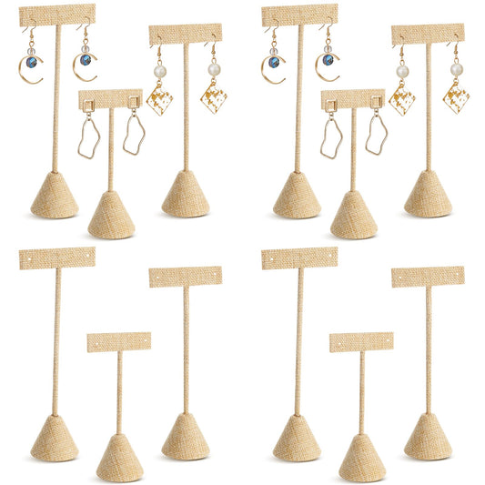 Marsui 12 Pcs Earring Display Set T Bar Earring Display Stand with 3 Heights Earrings Stand for Jewelry Vendors (Linen Color)