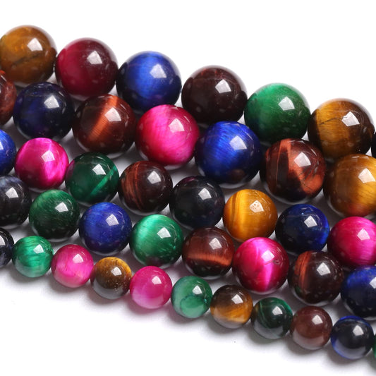 12mm 32PCS Colorful Tiger Eye Natural Stone Beads Crystal Spacer Loose Beads for Jewelry Making DIY Bracelet 1 Strand 15 inches