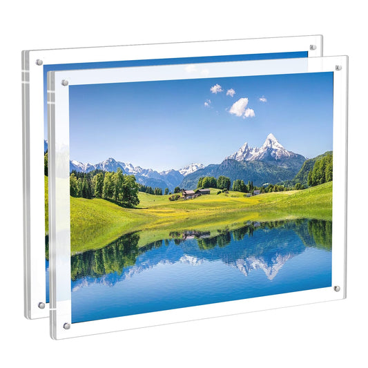 HONTUU 2 Pack 8.5X11 Acrylic Wall Mount Picture Frame Self-adhesive, Clear No Drilling Magnetic Floating Frameless Photo Frames for Display Diploma Degree Certificate and Files