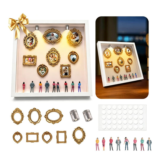 New DIY Mini Gold Grames Silhouette Box, Upgrade Shadow Box Frame Kit with Gold Miniature Museum & Figurines, Celebrate Your Unique Memories in Style, for Anniversary, Wedding, Birthday & Home Decor