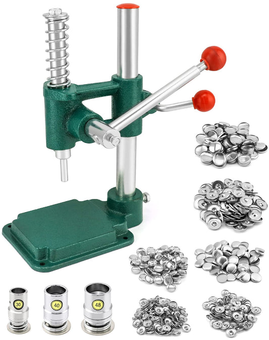 QWORK Fabric Button Maker Kit with 3 Die Sizes – Adjustable Press Tool for Sewing, DIY, Upholstery, 11/16", 1", 1-3/16" Dies