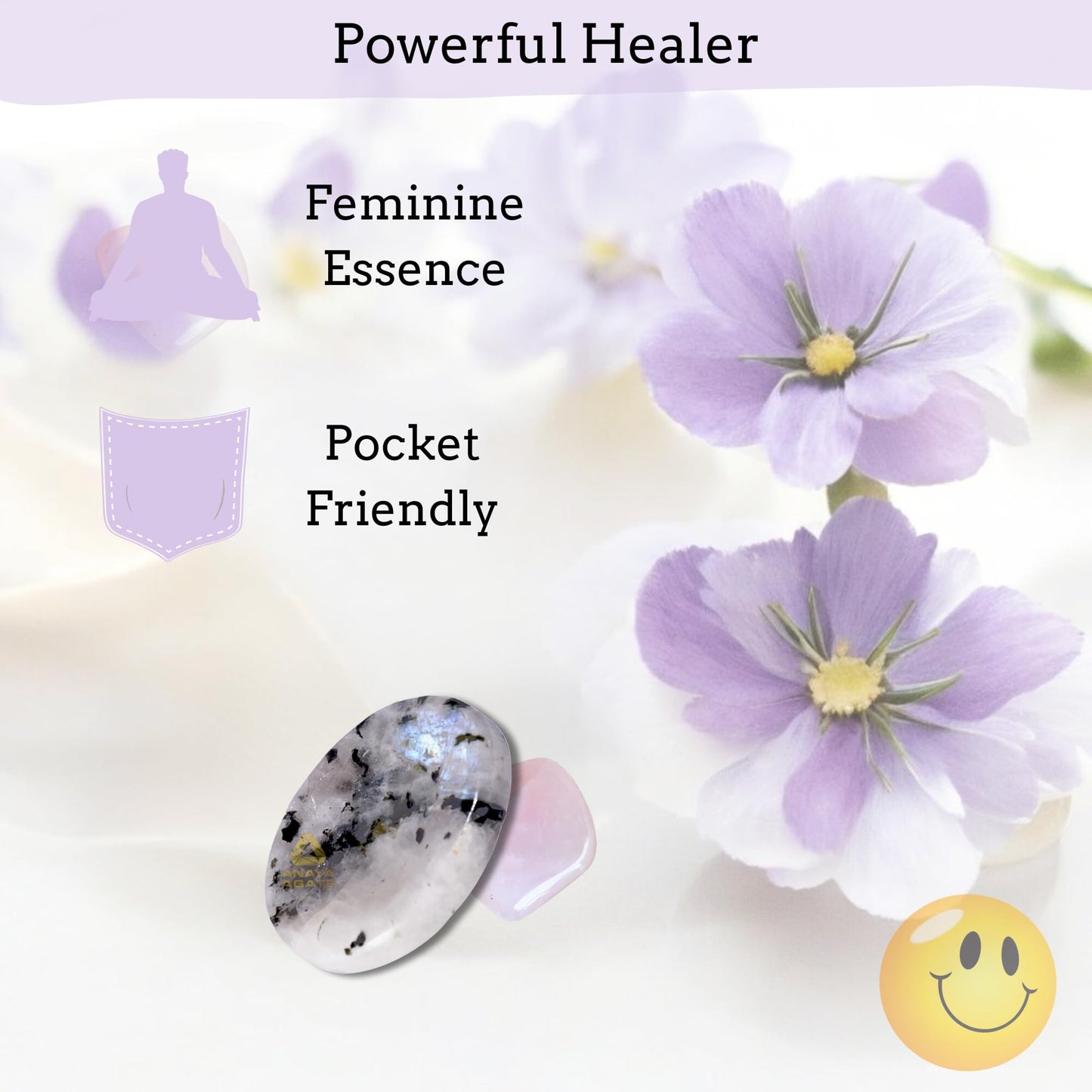 Anaya Agate Rainbow Moonstone Worry Stones Certified Crystal Thumb Worry Stone for Anguish, Relaxing and Soothing Balance Stones for Meditation, Stress Relief Crystals and Healing Stones for Men Women