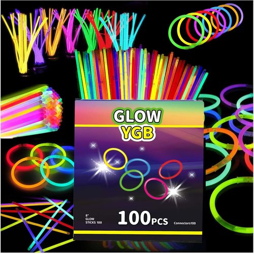 Glow Sticks Bulk Party Pack - 100PCS 8” Glow In The Dark Bracelets | Perfect For Halloween & Camping Fun