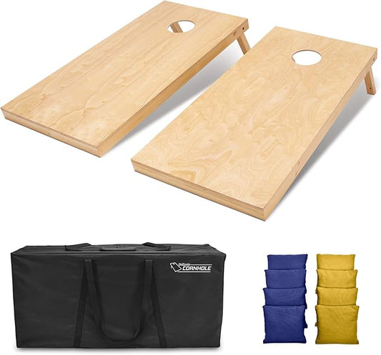 GoSports Regulation Size Wooden Cornhole Set with Natural Wood Finish - Includes Carrying Case