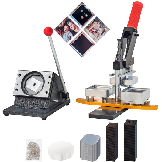 DIY Photo Fridge Magnet Maker Kit – Press Machine, Paper Cutter, 200 Supplies (Make Badge Pins, Fridge & Locker Magnets) for Home & Commercial Use (2x2 Inch)