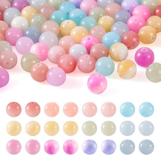 120Pcs 8mm Natural Dyed Jade Beads Round Jade Genuine Real Stone Beads Smooth Gemstone Round Loose Bead for Yoga Meditation Necklace Jewelry Making Mother's Day Gift