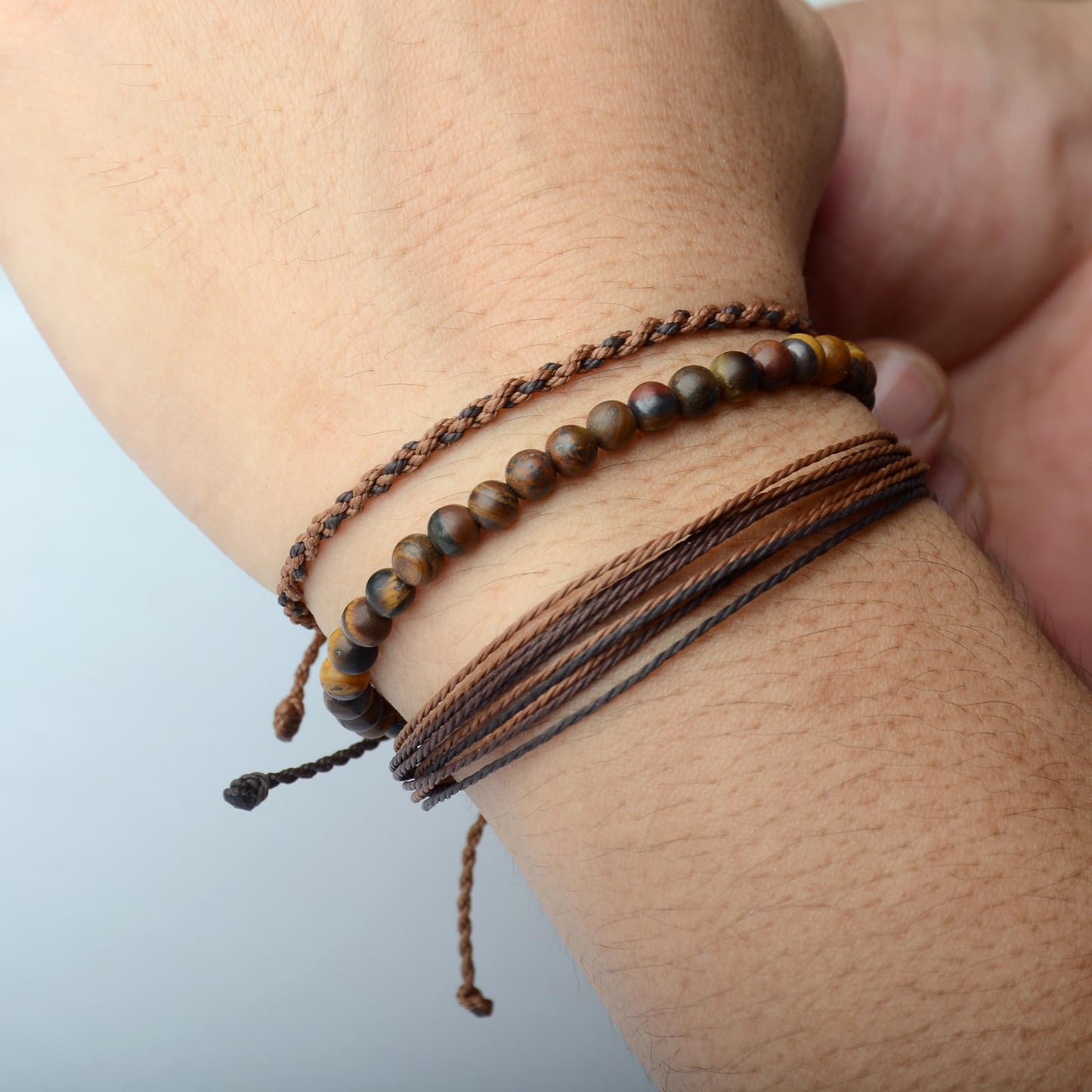 Handmade Natural Stone Beaded Healing Bracelet Gift for Men Adjustable Rope String Bracelet (tiger-eye, Adjustable)