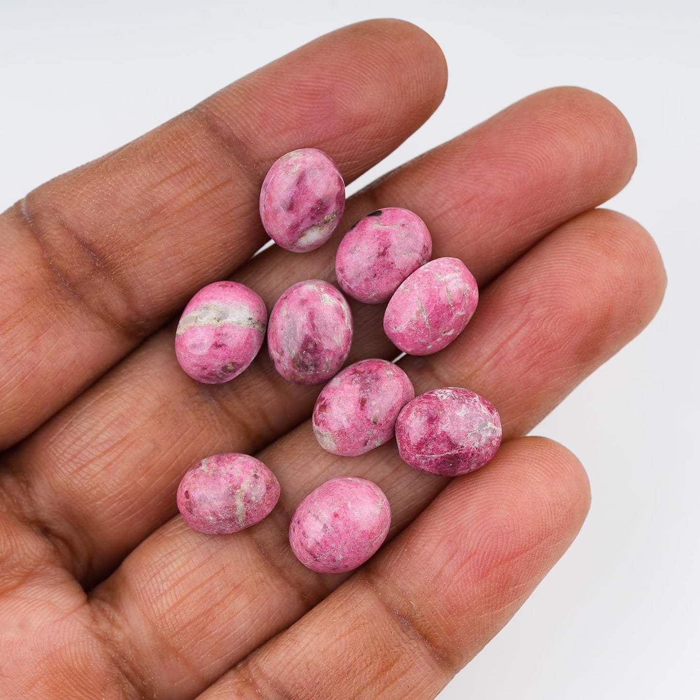 ColouredRocks (8-10 pcs. THULITE, Oval Shape, Natural Cabochon Crystals, Loose Gemstone, Wholesale Polished Supply, Jewelry Making, DIY Craft, Gem Collection (8x10mm approx.)
