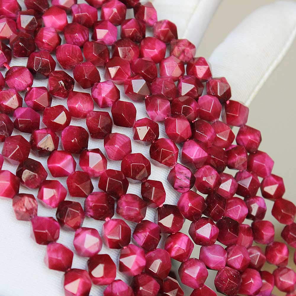 MJDCB Best Sellers Natural Stone Beads Faceted Polygon Rose Red Tiger Eye Crystal Energy Stone Healing Power for Jewelry Making(8mm)