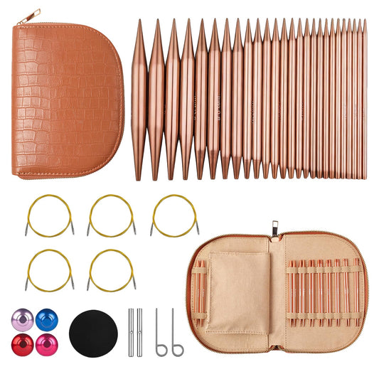 LYMIGER 13 Pairs Interchangeable Circular Knitting Needles Set, 4in Knitting Needles Set Aluminum 3-10mm with 20cm, 40cm, 60cm, 80cm, 100cm Rotatable Cables, Knitting Accessories and Case (Rose Gold)