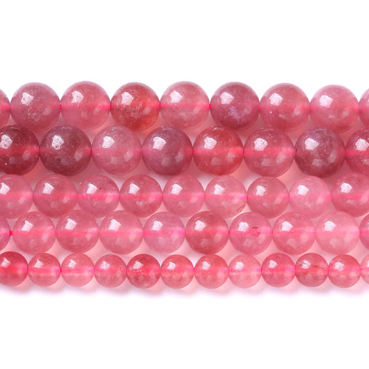 10mm 36pcs Natural Strawberry Quartz Crystal Jades Stone Beads for Jewelry Making DIY Bracelet Necklace Accessories 15" Energy Healing Power Stone Beads (Strawberry Quartz Crystal Jades, 10mm)