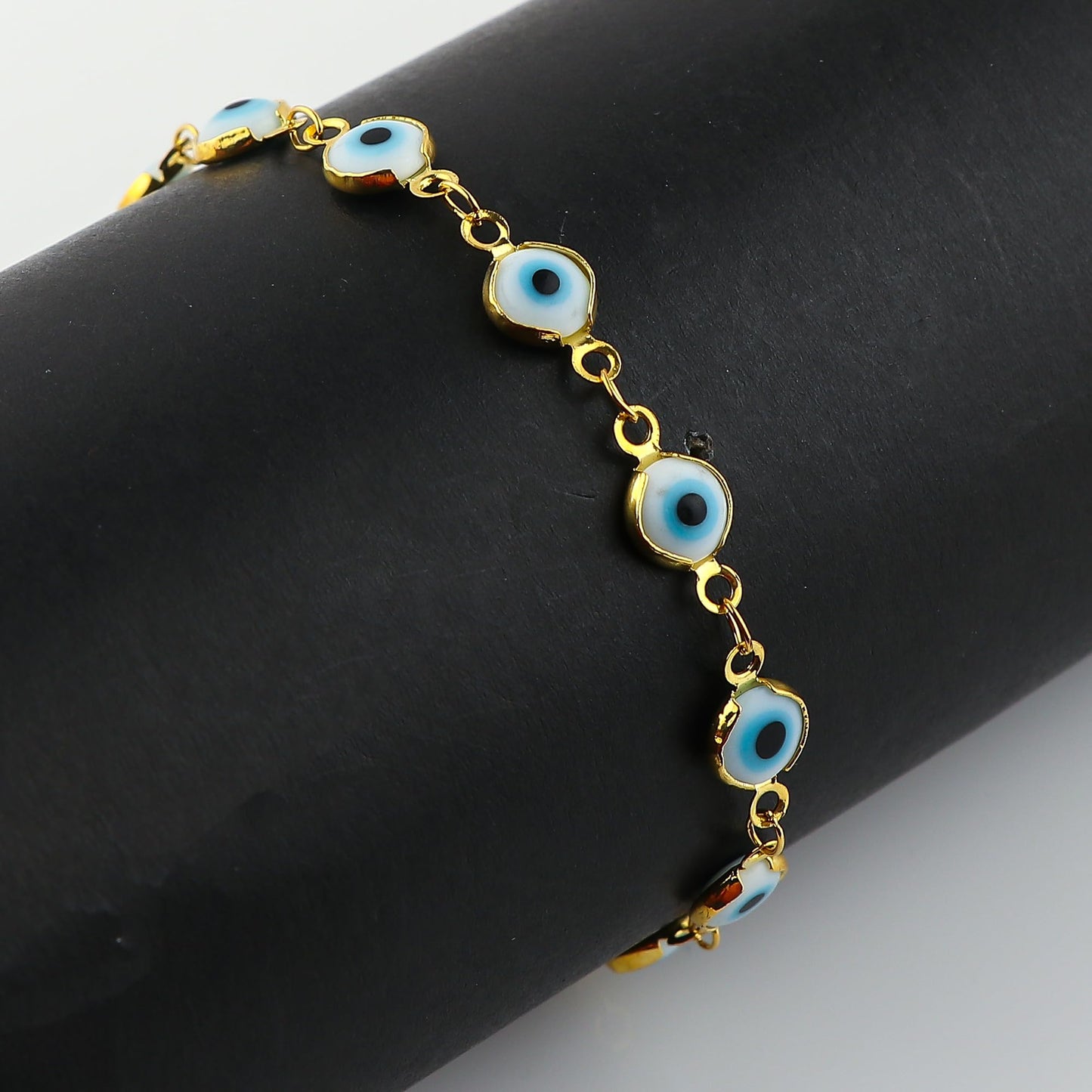 CRYSTALINES Genuine Evil Eye Onyx Gemstone Bolo Bracelet, 14K Gold Plated Link Chain Bracelet, Handmade Jewelry, Healing Crystals, Adjustable Chain, Spiritual Christmas Gift for Women