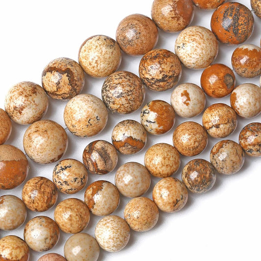 10mm Natural Picture Jasper Beads Round Semi Precious Gemstone Loose Beads for Jewelry Making (36-38pcs/strand)