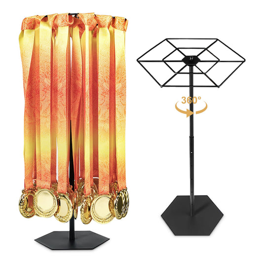 Rotating Medal Hanger Display Stand, Rotatable Medal Holder for Sports Award. Adjustable Metal Rack Perfect for Basketball, Running, Gymnastics, Soccer Race Medals. Showcase 45+ Medals on Table top!