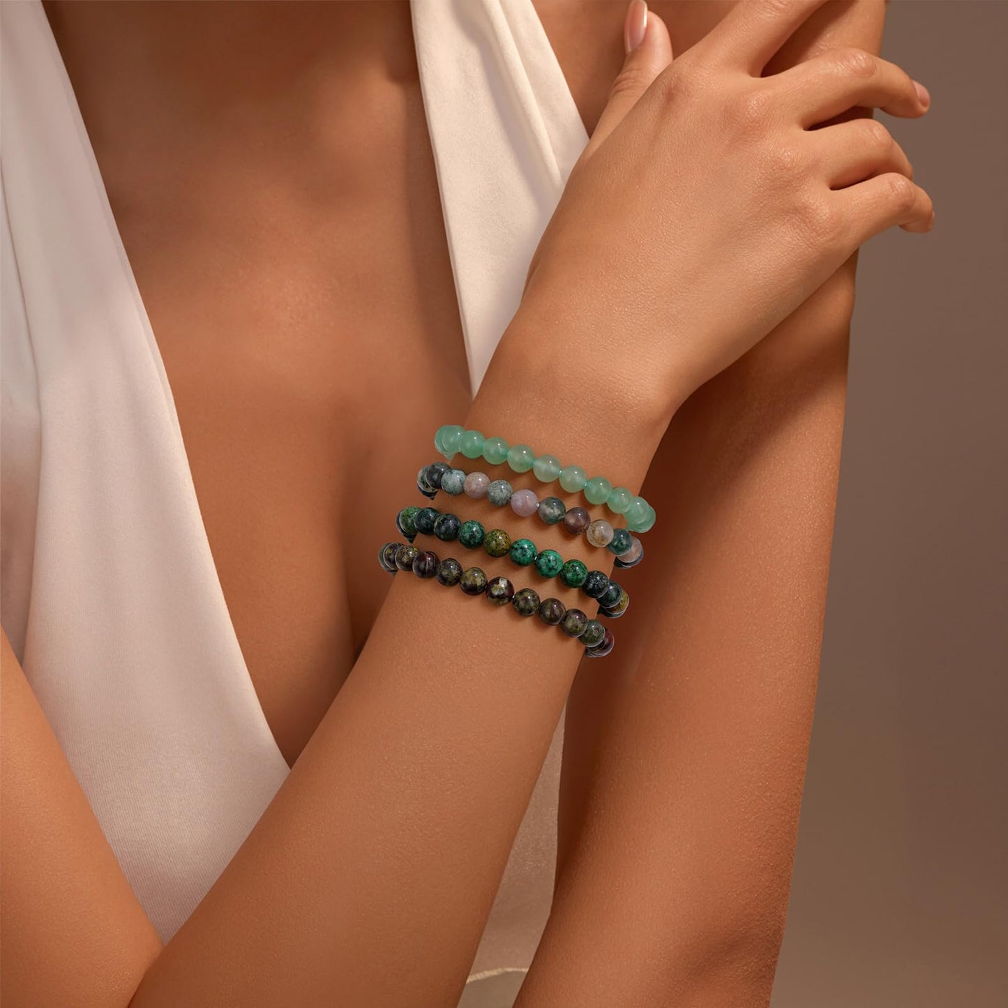 Vinswet Healing Crystal Bracelets for Women Men 6mm African Turquoise Natural Stone Beaded Stretch Bracelet Handmade Gemstone Reiki Spiritual Jewelry Gifts