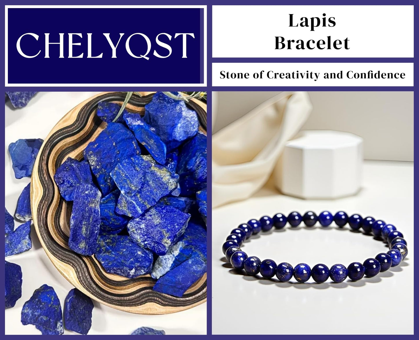 CHELYQST Lapis Lazuli Bracelet - Stone of Creativity and Confidence,Stretch Natural Stone Crystal Beads Jewelry Gifts for Women Men Unisex Adult,6mm