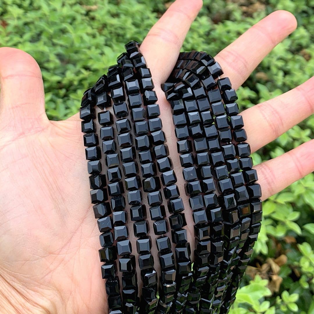 200pcs Czech Faceted Cube Crystal Glass Loose Beads Spacer Bulk 6mm (0.24 Inch) Jet Black for DIY Jewelry Craft Making CCC623