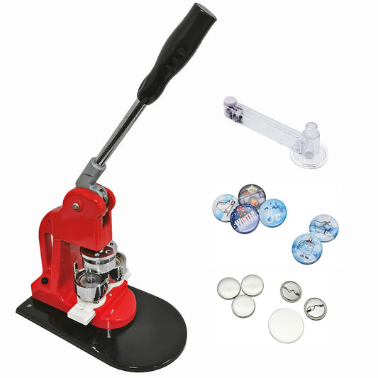 Chibuttons Kit 37mm (1 1/2") Button Badge Press Machine Maker-1 + 37mm Round Die Moulds + Adjustable Circle Cutter + 200 Pin-Back Button Components
