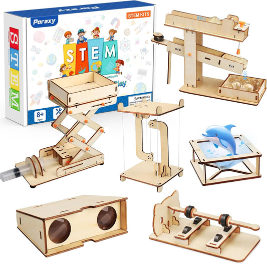 Poraxy 6 in 1 STEM Kits for Kids | Educational Science Projects & 3D Wooden Puzzles | Ages 8-13