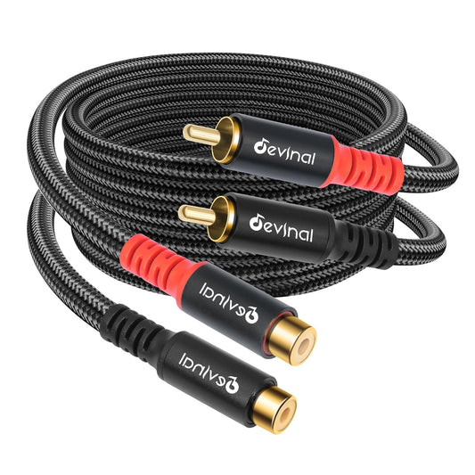 10ft/3m Devinal RCA Female to Male Extension Cable - Premium Audio Extender Cord for High Sound Quality & Durability