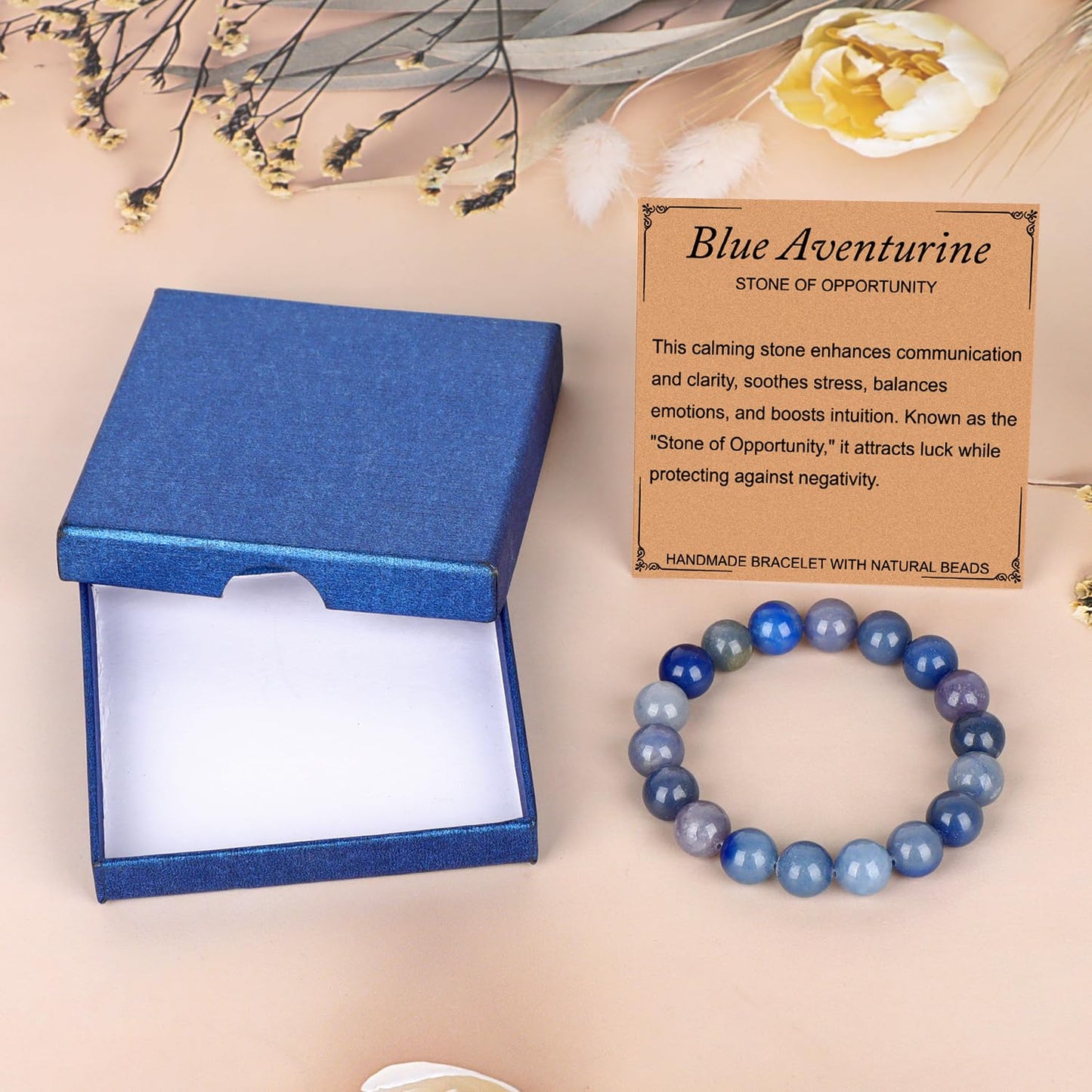 LPBeads Handmade Natural Gemstone Stretch Elastic 10mm Blue Aventurine Bracelet Healing Crystal Round Stone Beads Jewelry Gifts for Women Men