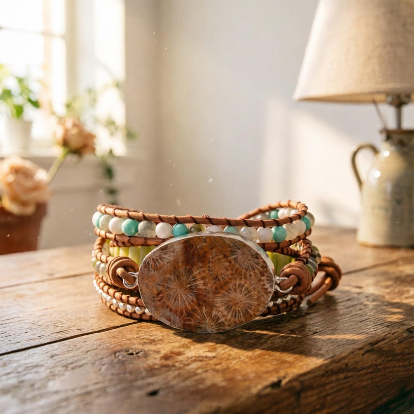 YGLINE Natural Stone Bracelet 5 Wraps Bracelet Handmade Blue Color Boho Bracelet for Women Bracelet