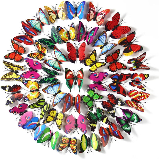 Skiennix 50PCS 3D Colorful Butterfly Wall Stickers - Removable DIY Art Decor for Home & Parties