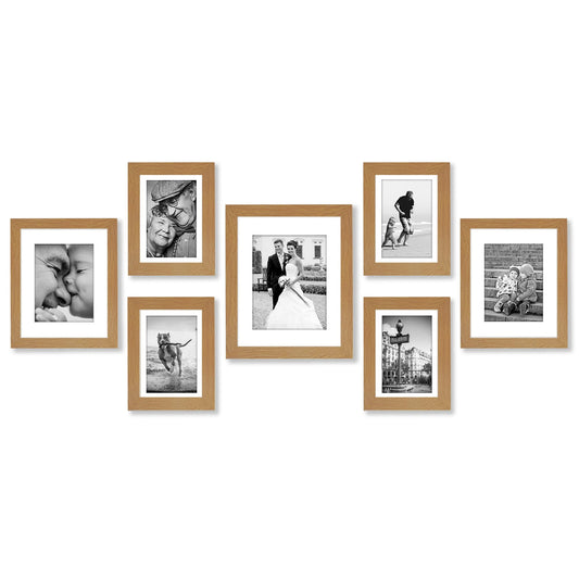 Americanflat Set of 7 Picture Frames with Shatter-Resistant Glass - Gallery Wall Frame Set with One 11x14, Two 8x10 and Four 5x7 Frames - Signature Collection - Dark Oak