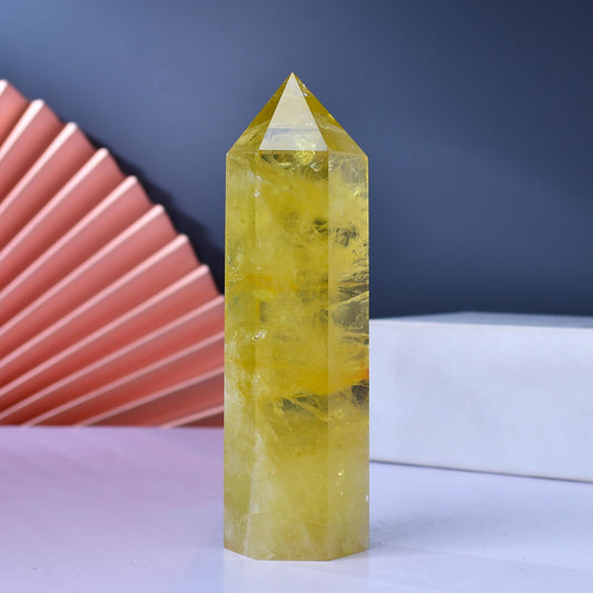 WUYOUSHI Large Citrine Healing Crystal Towers 5.9" -6.1" Natural Crystal Wand 6 Faceted Chakra Crystal Point Reiki Meditation Therapy Home Decoration Gift (1-1.2lb)