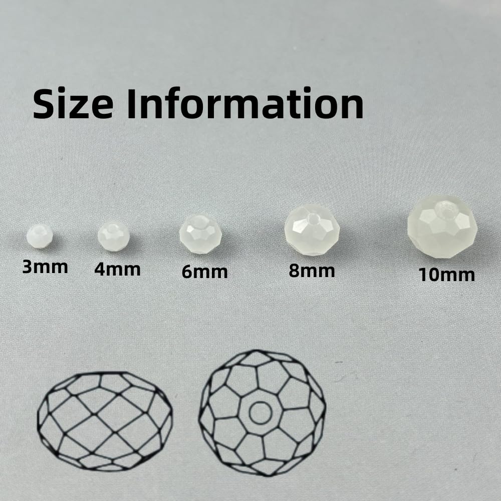 Pinhoollgo 100pcs 8mm Crystal Glass Beads Faceted Rondelle Glass Spacer Beads for Bracelets Necklace Pendants Earrings Key Chains Jewelry Making(White Jade)