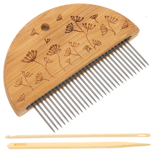 Angoily Weaving Comb Set, Wood Knitting Loom Tool with Large Eye Needle and Crochet Hook for Tapestry Wall Hanging, DIY Craft Hand Looming Accessories for Beginners