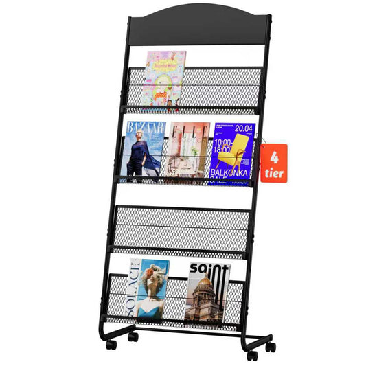 Yinghao Floor Standing Magazine Rack, 4 Layer Iron Magazine Rack Floor, Suitable for the Display of Brochures or Documents in Exhibitions, Shopping Malls, Hospitals, Offices